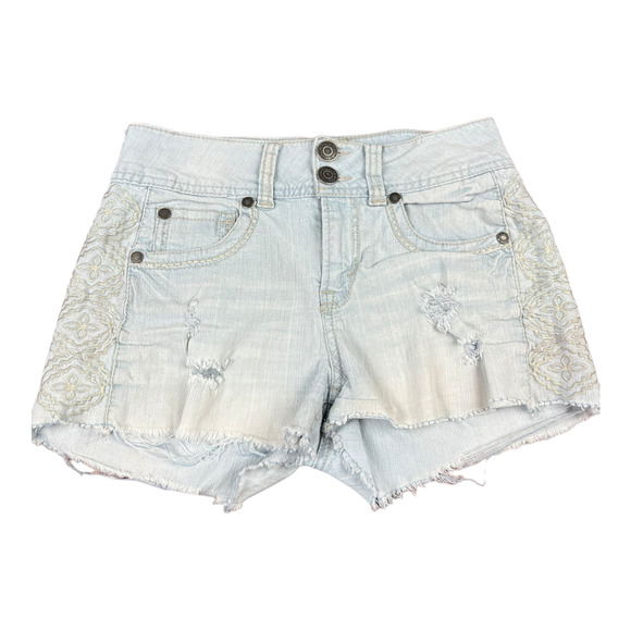 Wallflower Juniors Womens Shorts sz 7 Distressed embroidered grunge - Picture 4 of 8